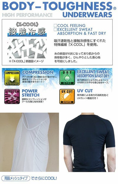 おたふく 夏対策商品 冷感  BT冷感　パワーストレッチ半袖Vネックシャツ JW-622