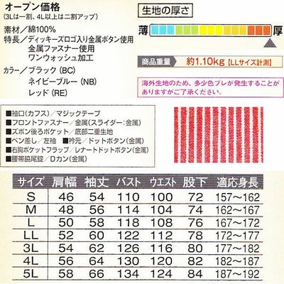 3L～5L Dickies ディッキーズ 作業着 通年作業服 年間物ヒッコリーつなぎ服 801