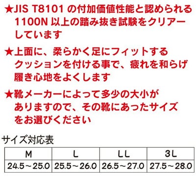 イエテン インソール 踏抜き防止ステンレス入りクッションイン N99