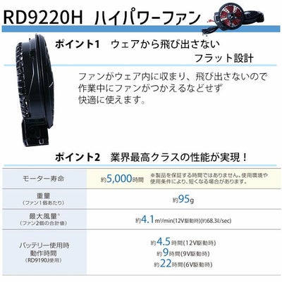 サンエス 作業着 空調作業服 空調風神服 2022年モデル フラットハイパワーファン・リチウムイオンバッテリー RD9220H・RD9290J