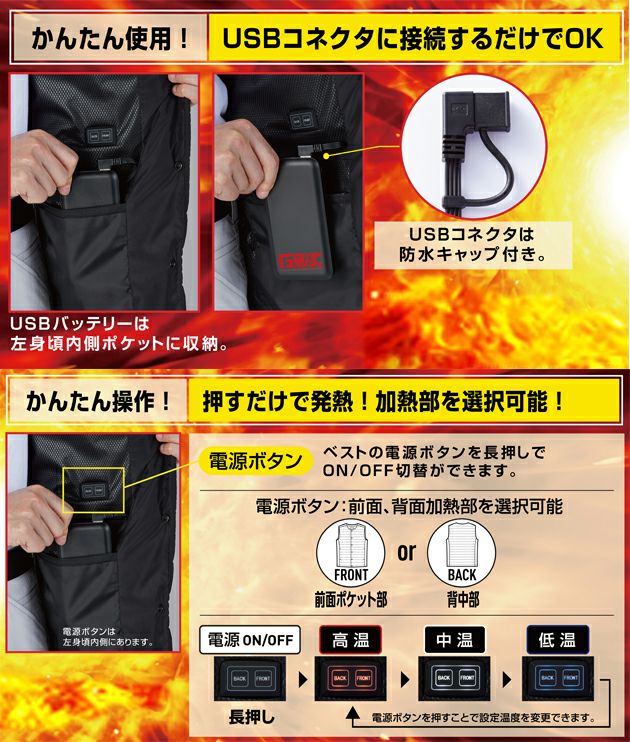 4L～5L 自重堂 電熱ウェア 電熱インナーベスト FGA20010