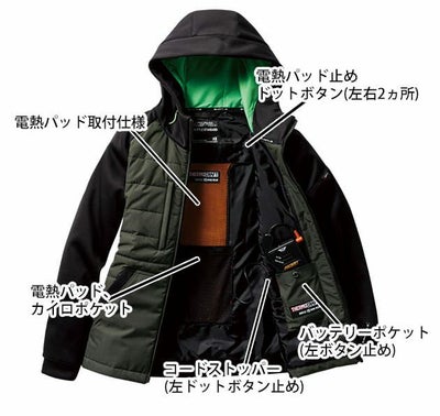 BURTLE バートル 電熱ウェア 作業着 サーモクラフト ヒーターフーディージャケット(ユニセックス) ウェア・電熱パッドセット 3220・TC500
