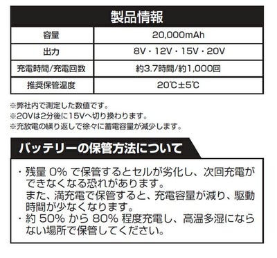 SOWA 桑和 空調作業服 作業着 バッテリーセット 18302