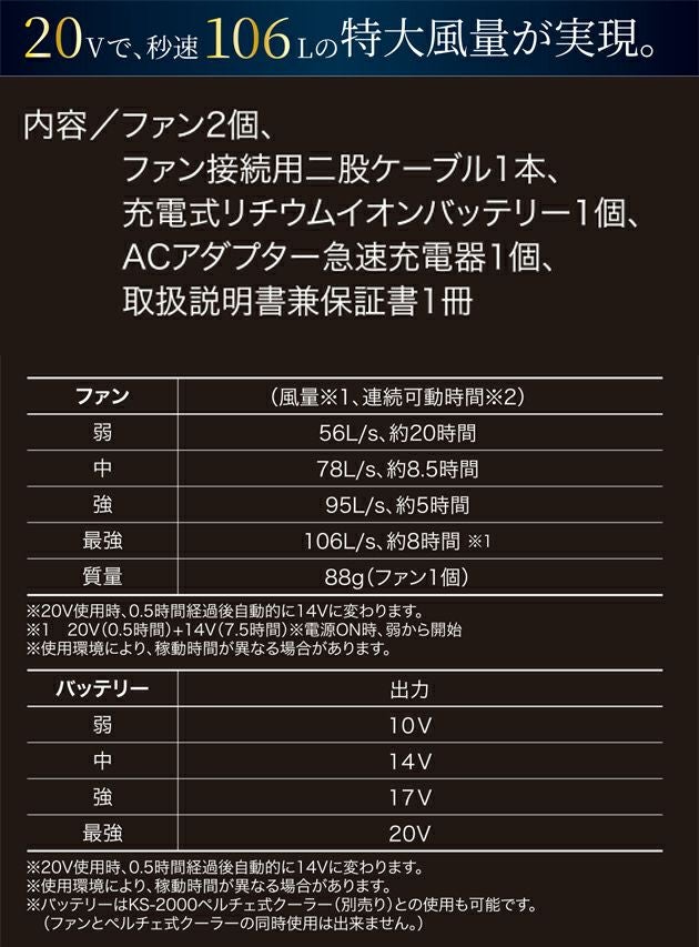 クロダルマ 空調作業服 作業着 ファン・バッテリーフルセット KS-200