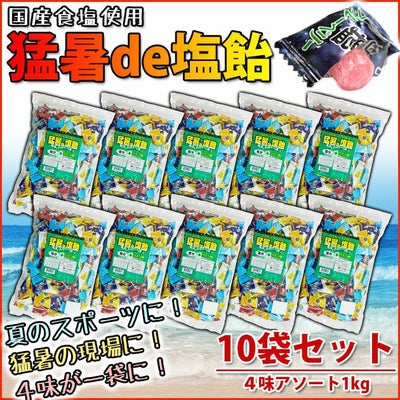オークラ製菓 夏対策商品 猛暑de塩飴 4種アソートミックス1kg×10袋セット 塩飴セット