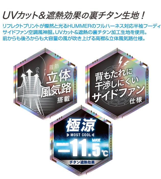 HUMMER ハマー 空調作業服 作業着 空調風神服チタンフード半袖ブルゾン 09905