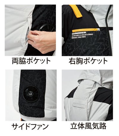 HUMMER ハマー 空調作業服 作業着 空調風神服チタンフード半袖ブルゾン 09905
