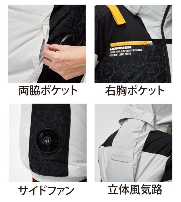 HUMMER ハマー 空調作業服 作業着 空調風神服チタンフード半袖ブルゾン 09905