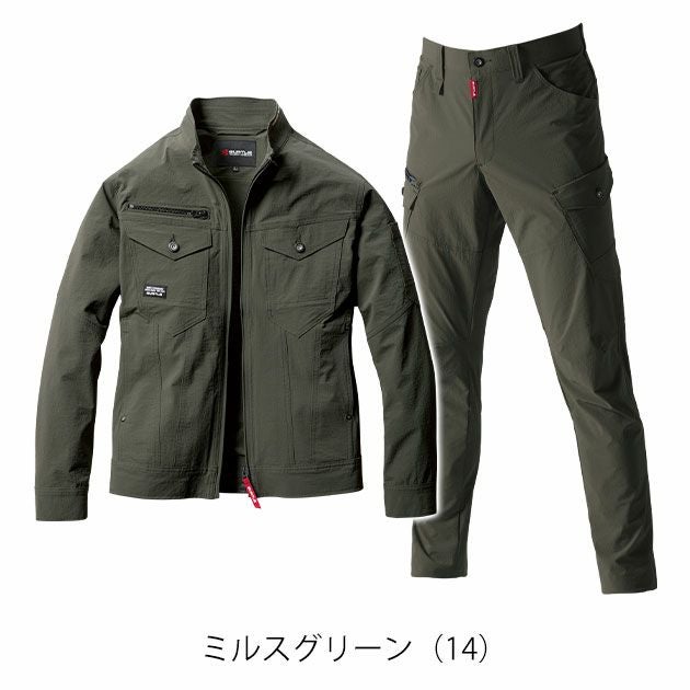 M～3L BURTLE バートル 春夏作業服 作業着 ジャケット・カーゴパンツ上下セット（ミルスグリーン） 5031・5032