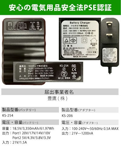 クロダルマ 空調作業服 作業着 カラーファン、バッテリーフルセット KS-250-1