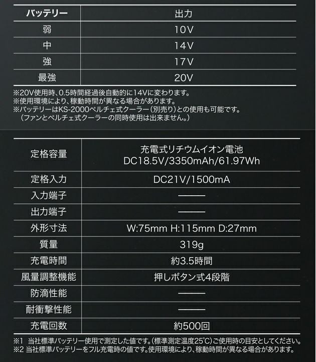 クロダルマ 空調作業服 作業着 リチウムイオンバッテリー(単体) KS-254