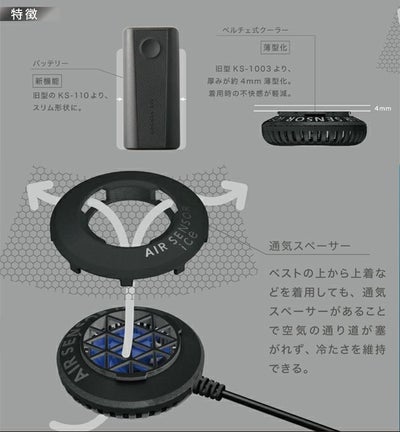 クロダルマ 冷却ペルチェ 作業着 メッシュベスト＆ペルチェデバイスフルセット KS-2300