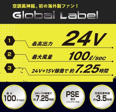 サンエス 空調作業服 作業着 空調風神服24VファンセットGL-1 2025年モデル(グローバルラベル) RD9530H
