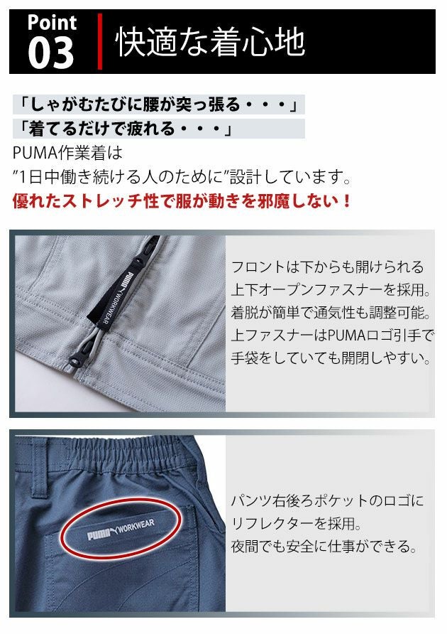 PUMA プーマ 通年作業服 作業着 作業ウェア ワークジャケット・カーゴパンツ上下セット（ネイビー） PW-4011A PW-4015A
