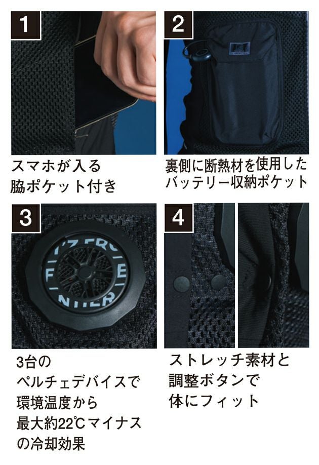 アイズフロンティア 冷却ペルチェ 作業着 冷却ペルチェ3個タイプインナーベスト 1073