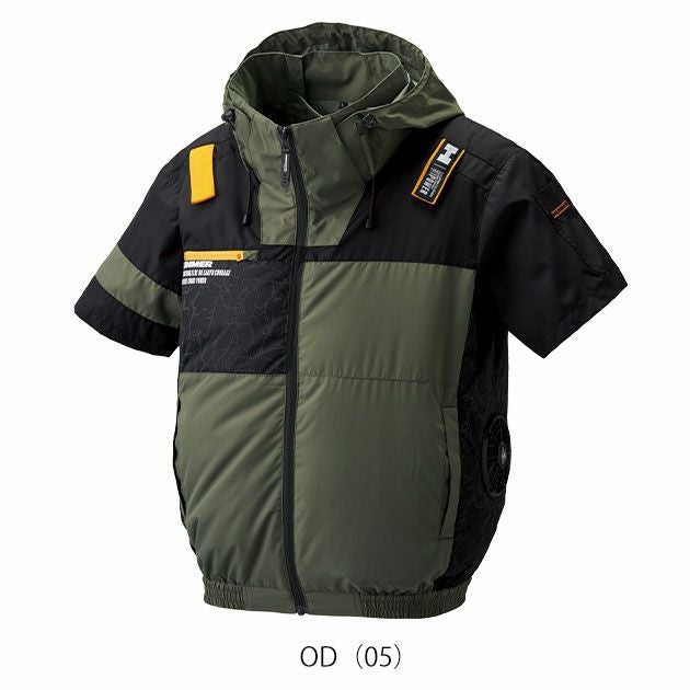 HUMMER ハマー 空調作業服 作業着 空調風神服チタンフード半袖ブルゾン ファン・バッテリー3点セット 09905・RD9580G・RD9530H