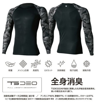 S～3L TSDESIGN 藤和 春夏インナー 作業着 メガクール長袖シャツ 8005