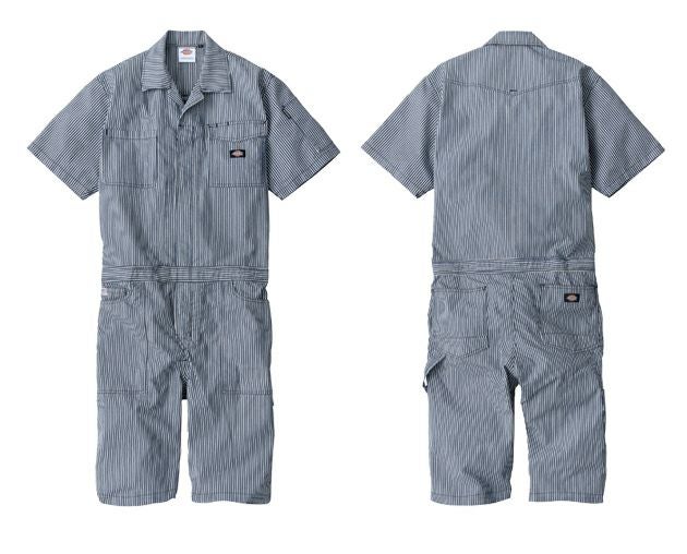 Dickies ディッキーズ つなぎ服 作業着 ライトストレッチヒッコリー 半袖ショート丈 D-7104