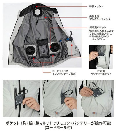 Dickies ディッキーズ 空調作業服 作業着 ボルトクール 日傘遮熱(R)半袖ブルゾン(ペルチェ ネックホルダー付) D-220