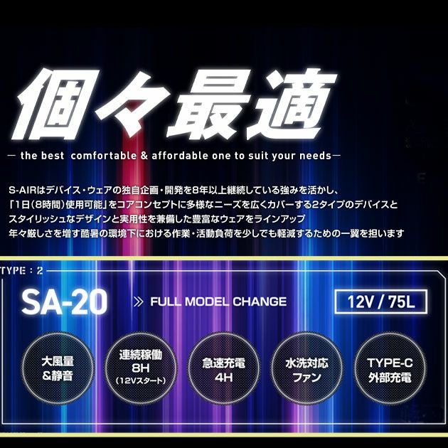 シンメン 空調作業服 作業着 12Vファンバッテリーフルセット 2025年モデル SA-20