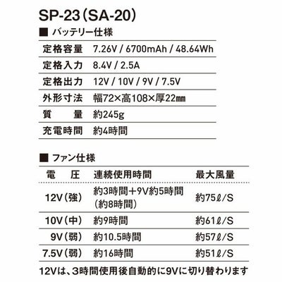 シンメン 空調作業服 作業着 12Vファンバッテリーフルセット 2025年モデル SA-20