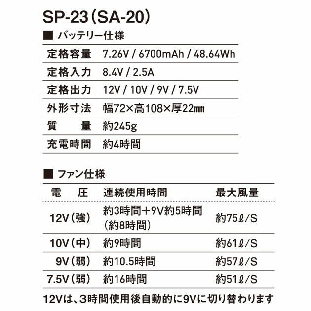 シンメン 空調作業服 作業着 12Vファンバッテリーフルセット 2025年モデル SA-20
