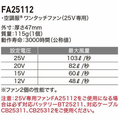 空調服 空調服 作業着 スターターキット(25Vワンタッチファンタイプ) XS25011