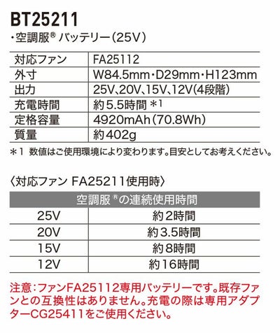 空調服 空調服 作業着 スターターキット(25Vワンタッチファンタイプ) XS25011