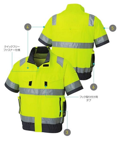 サンエス 空調作業服 作業着 フルハーネス対応 Hi-Vis 半袖ブルゾン KF92520G
