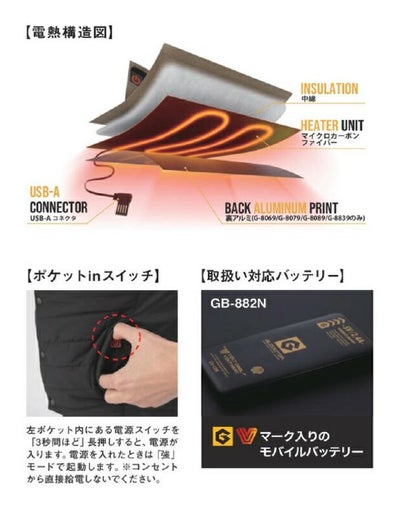 3L CO-COS コーコス 電熱ベスト 作業着 ボルトヒート キルティングベスト G-8839