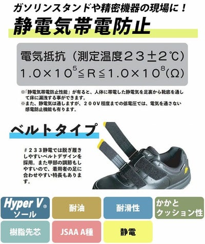 日進ゴム 安全靴 ハイパーV(Hyper V) 静電プロスニーカー(マジックタイプ) #233