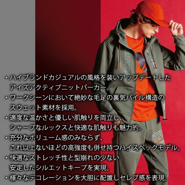 アイズフロンティア 8930 秋冬作業服 作業着 P.D.ストレッチスウェットフルジップフーディー