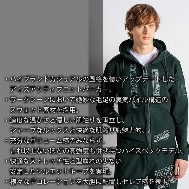 アイズフロンティア 8930S 秋冬作業服 作業着 P.D.ストレッチスウェットフルジップフーディー(限定モデル)