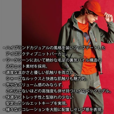 アイズフロンティア 8930・8933 秋冬作業服 作業着 P.D.ストレッチスウェットフルジップフーディー・ジョガーパンツ上下セット（ブラック） SS～4L